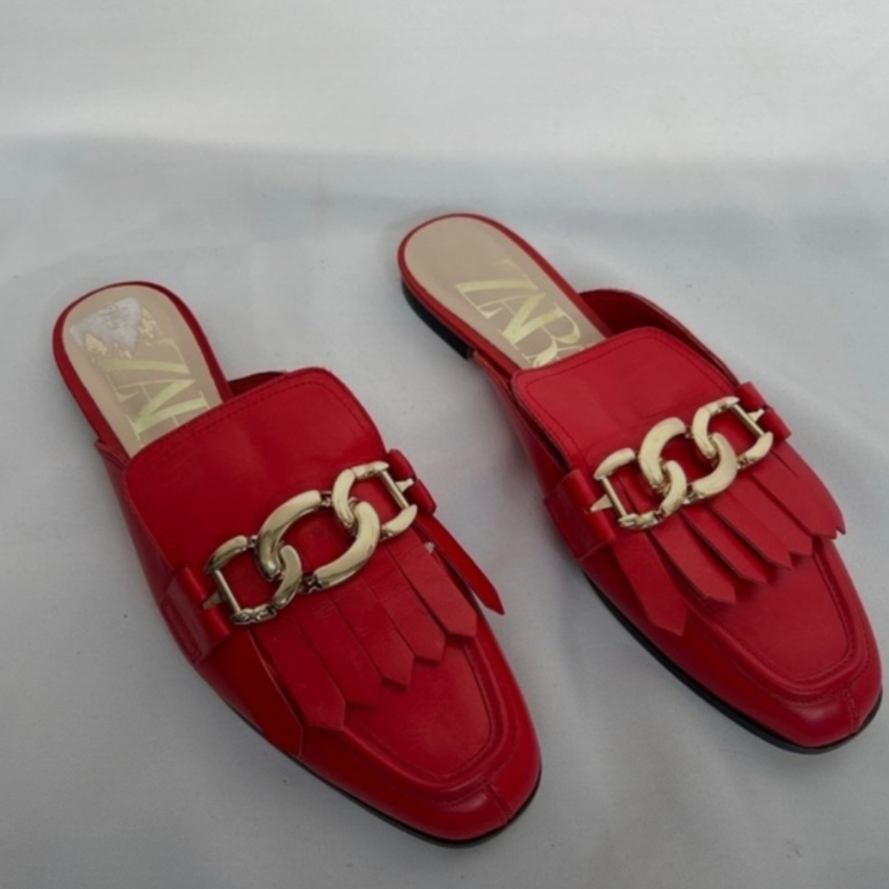 Zara Red Chain Mules